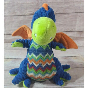 Maison Chic Plush Dragon Stuffed Animal Toy Blue Green Orange Zig Zag 11"